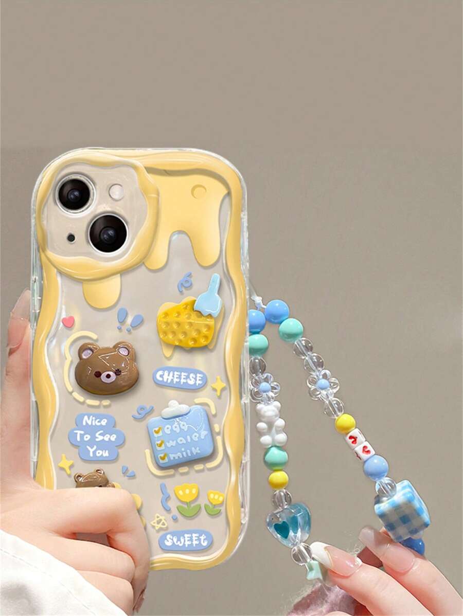 Cartoon Bear Decor Phone Case With Lanyard - Clear - View 1
