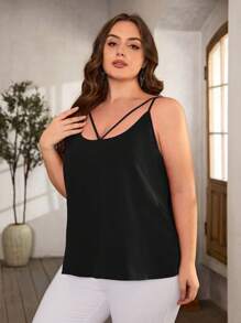 SHEIN LUNE 大碼素色吊帶上衣 - 黑色 - 查看 3