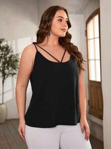 SHEIN LUNE 大碼素色吊帶上衣 - 黑色 - 查看 4