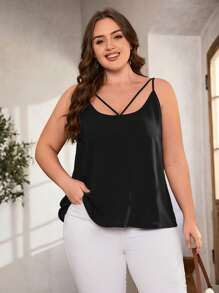 SHEIN LUNE 大碼素色吊帶上衣 - 黑色 - 查看 6