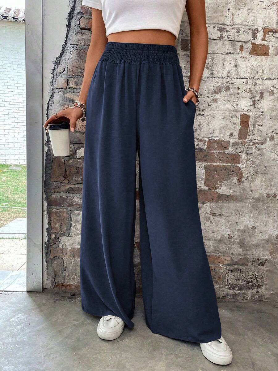 SHEIN LUNE Elastic Waist Wide Leg Pants Fall Cloth For Women