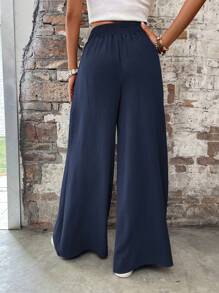 SHEIN LUNE Elastic Waist Wide Leg Pants Fall Cloth For Women