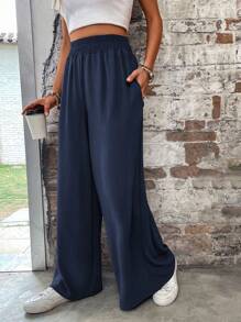 SHEIN LUNE Elastic Waist Wide Leg Pants Fall Cloth For Women