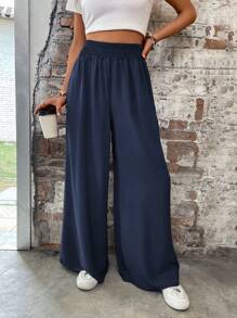 SHEIN LUNE Elastic Waist Wide Leg Pants Fall Cloth For Women