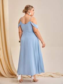 SHEIN Belle 大碼挖肩圍裹下擺伴娘洋裝 - 淺藍色 - 查看 2