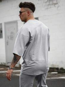 男士字母圖案T恤 - 淺灰色 - 查看 4