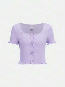 SHEIN 女孩木耳邊前蝴蝶結T恤 - 紫丁香色 - 查看 1