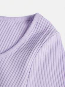 SHEIN 女孩木耳邊前蝴蝶結T恤 - 紫丁香色 - 查看 4