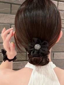 1入組女性水鑽球和花朵裝飾時尚髮爪適用於頭髮裝飾用品