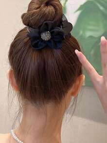 1入組女性水鑽球和花朵裝飾時尚髮爪適用於頭髮裝飾用品