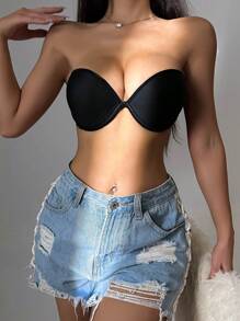 Snug Zone Women's Casual Comfy Black Strapless Bra With Medium Stretch Plain Fabric Backless Design - Black - View 4