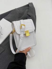 4.3inch Long, 2.7inch Wide, 6.7inch High Mini Crocodile Flap Oblique Shoulder Bag Mobile Phone Bag - Beige - View 1