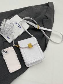 4.3inch Long, 2.7inch Wide, 6.7inch High Mini Crocodile Flap Oblique Shoulder Bag Mobile Phone Bag - Beige - View 4