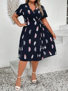 SHEIN LUNE Đầm Plus Size Thắt nút Trọn gói Bộ lạc Giải trí - màu đen - Xem 3