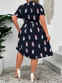 SHEIN LUNE Đầm Plus Size Thắt nút Trọn gói Bộ lạc Giải trí - màu đen - Xem 2