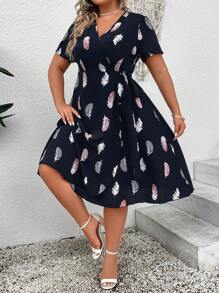SHEIN LUNE Đầm Plus Size Thắt nút Trọn gói Bộ lạc Giải trí - màu đen - Xem 4
