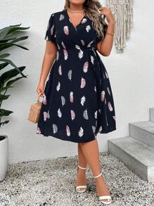SHEIN LUNE Đầm Plus Size Thắt nút Trọn gói Bộ lạc Giải trí - màu đen - Xem 5