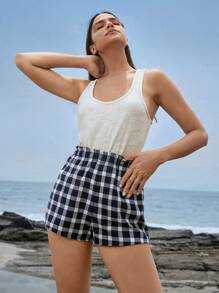 Ocili 舒適透氣棉質格紋短睡褲 - 黑與白 - 查看 6