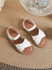 女孩交叉魔術貼白色透氣防滑踝帶平底涼鞋適合夏天 - 白色 - 查看 6