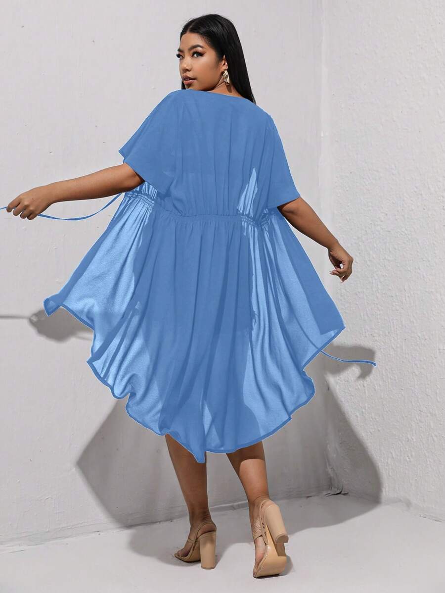 SHEIN Holidaya Plus Tie Front Kimono - Blue - View 1