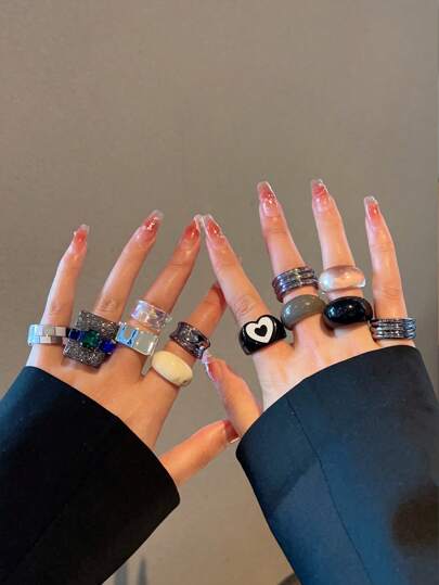 12pcs/Set Heart Shaped Punk Ring Valentines,Mom,Mother,Mother's Day,Gift