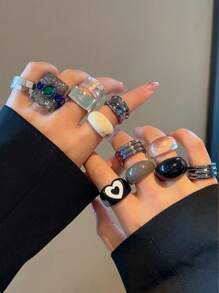 Bộ 12 chiếc nhẫn Punk hình trái tim Valentine, Mẹ, Mẹ, Ngày của Mẹ, Quà tặng - Nhiều màu - Xem 2