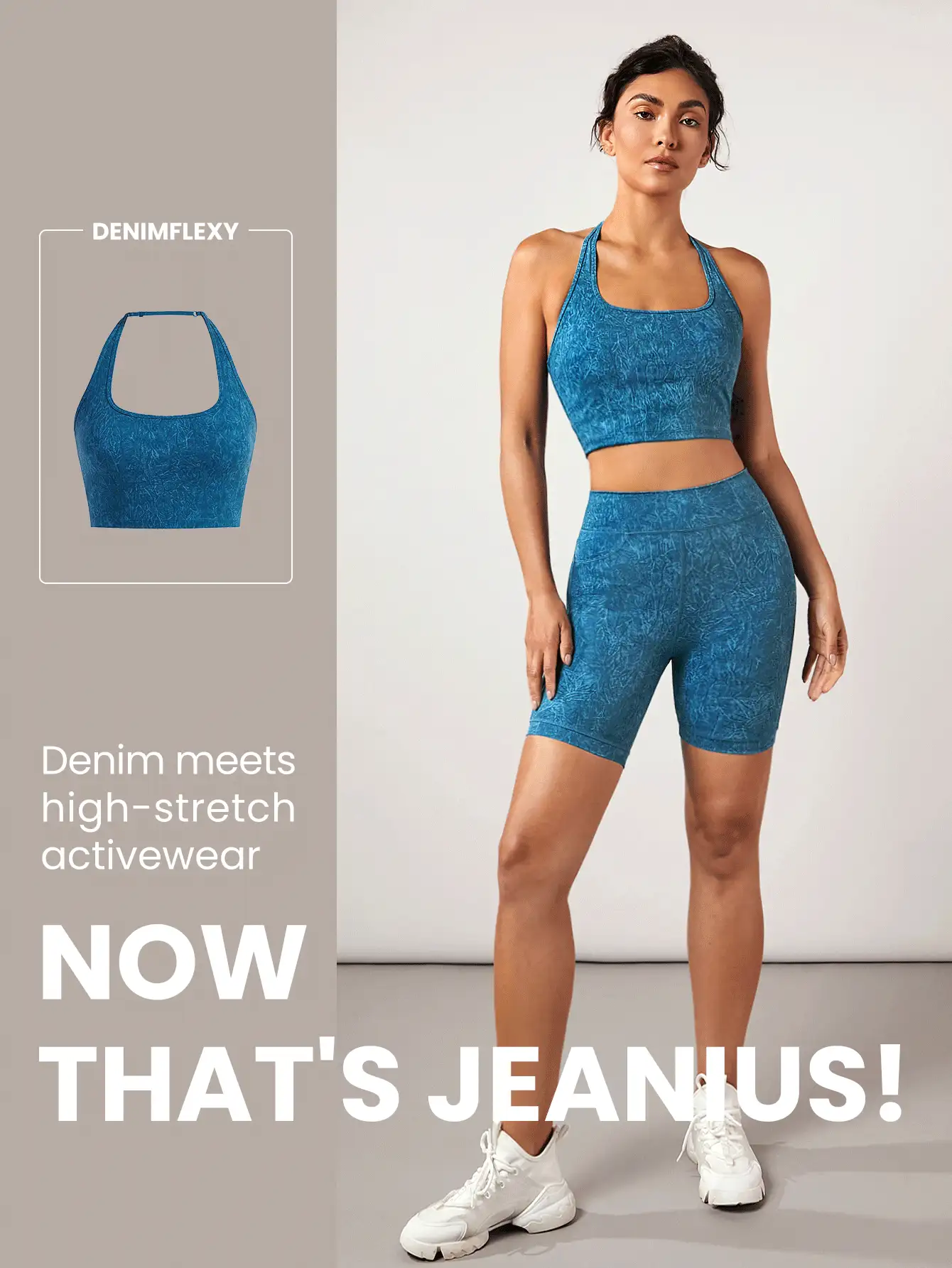 GLOWMODE DenimFlexy Hottie Halter Stretchy Sports Bra