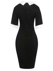 Đầm Tương phản ren Khối Màu Giải trí - màu đen - Xem 7