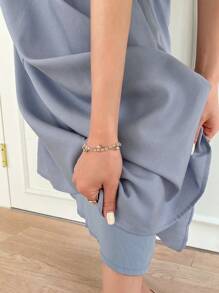 DAZY Vestido fruncido de manga farol de cuello V - Neblina azul - Ver 7