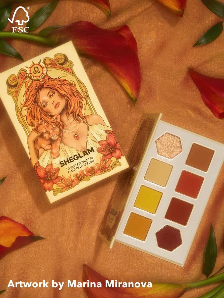 SHEGLAM Lively Leo Palette 8-Clolor Glitter Matte Eyeshadow Palette Bold Yellow Orange Shiny Gold High Pigment Long Wear Blendable Pro Eyeshadow Brand Beauty Makeup Face Paint Cosmetic For Women Girls Perfect For Fall Winter Ideal For Y2K Fancy Fashion Suitable For Birthday Christmas Present Party Ready Best Color