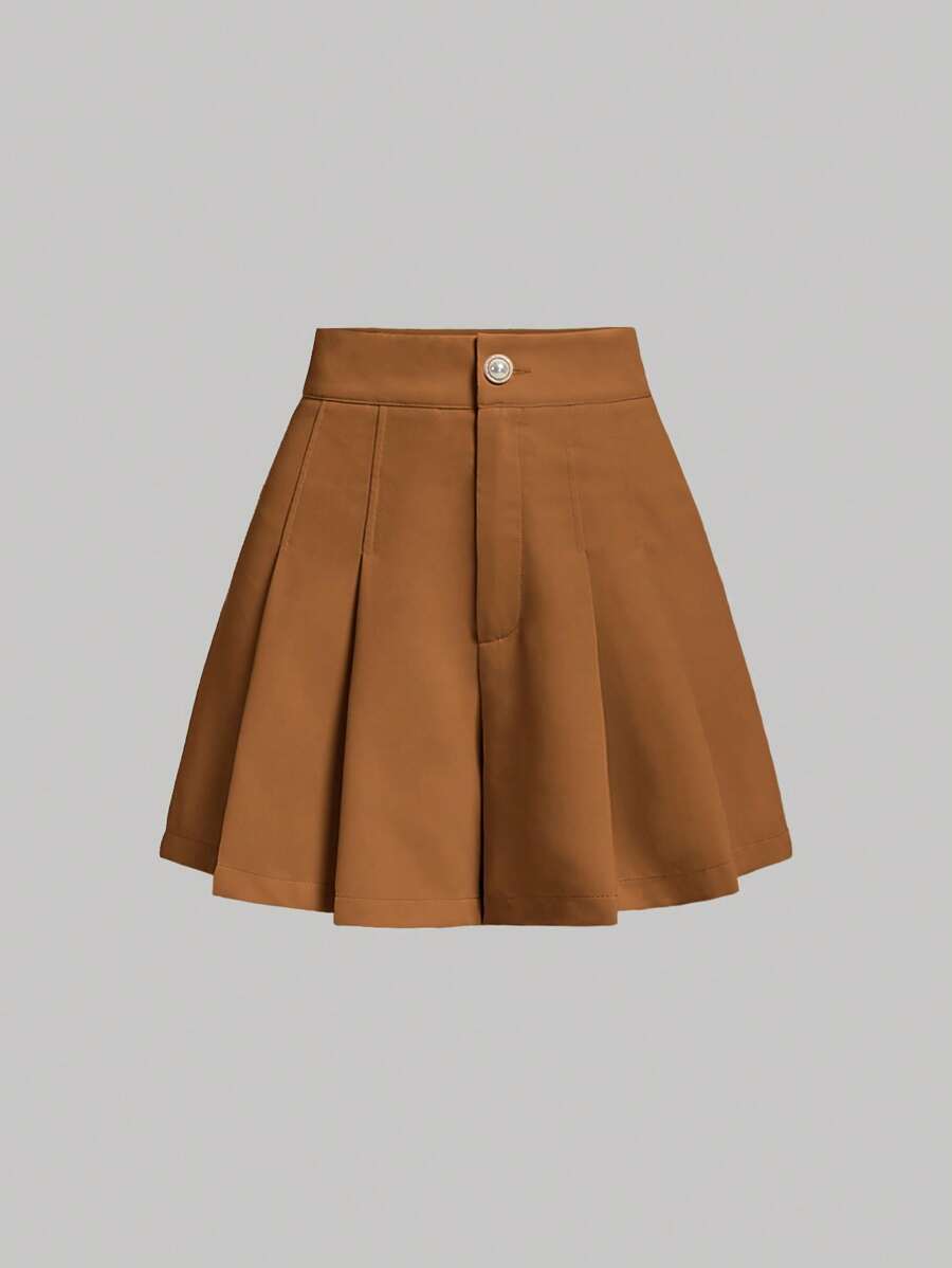 SHEIN MOD Solid Pleated Skort - Brown - View 1