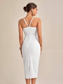 SHEIN Belle Rhinestone Trim Bustier Cami Wedding Dress - White - View 2