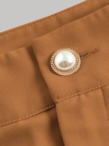 SHEIN MOD Solid Pleated Skort - Brown - View 3