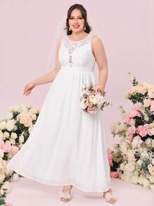 SHEIN Belle 1 pieza Vestido de novia con encaje - Blanco - Ver 7