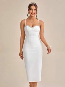 SHEIN Belle Rhinestone Trim Bustier Cami Wedding Dress - White - View 7