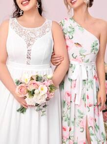 SHEIN Belle 1 pieza Vestido de novia con encaje - Blanco - Ver 10