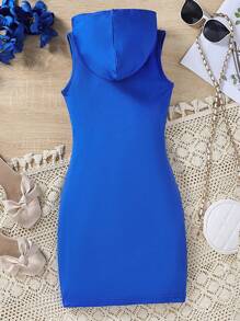 SHEIN Girls Kangaroo Pocket Hooded Tank Dress - Blue - View 2