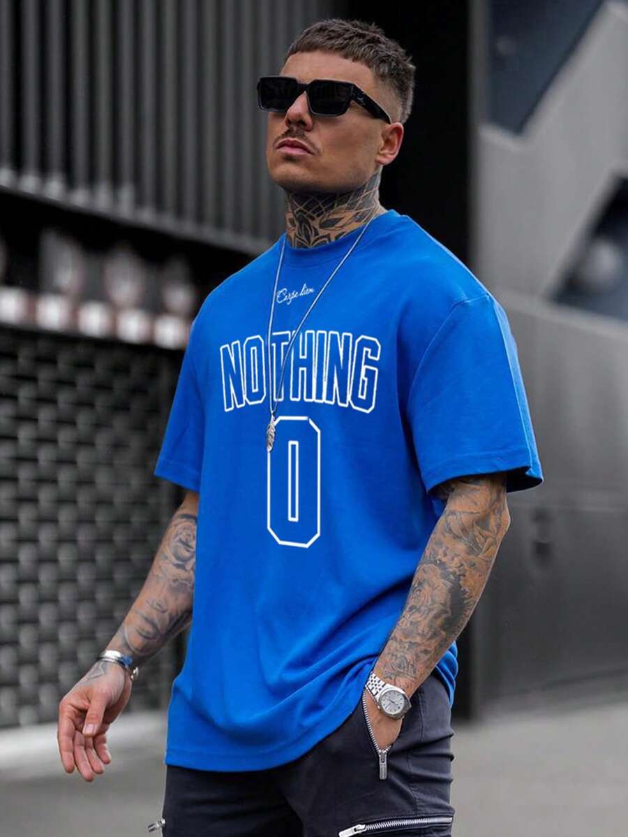 Hombres Camiseta con estampado de letra - azul real - Ver 1