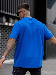 Hombres Camiseta con estampado de letra - azul real - Ver 2