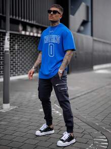 Hombres Camiseta con estampado de letra - azul real - Ver 3