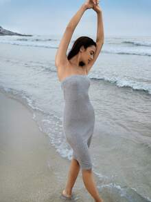 素色抹胸休閒服洋裝 - 灰色 - 查看 6