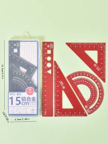 4件套纯色尺套装，简易多用途尺，适用于学生、办公室、测量等场景 - 紅色 - 查看 3