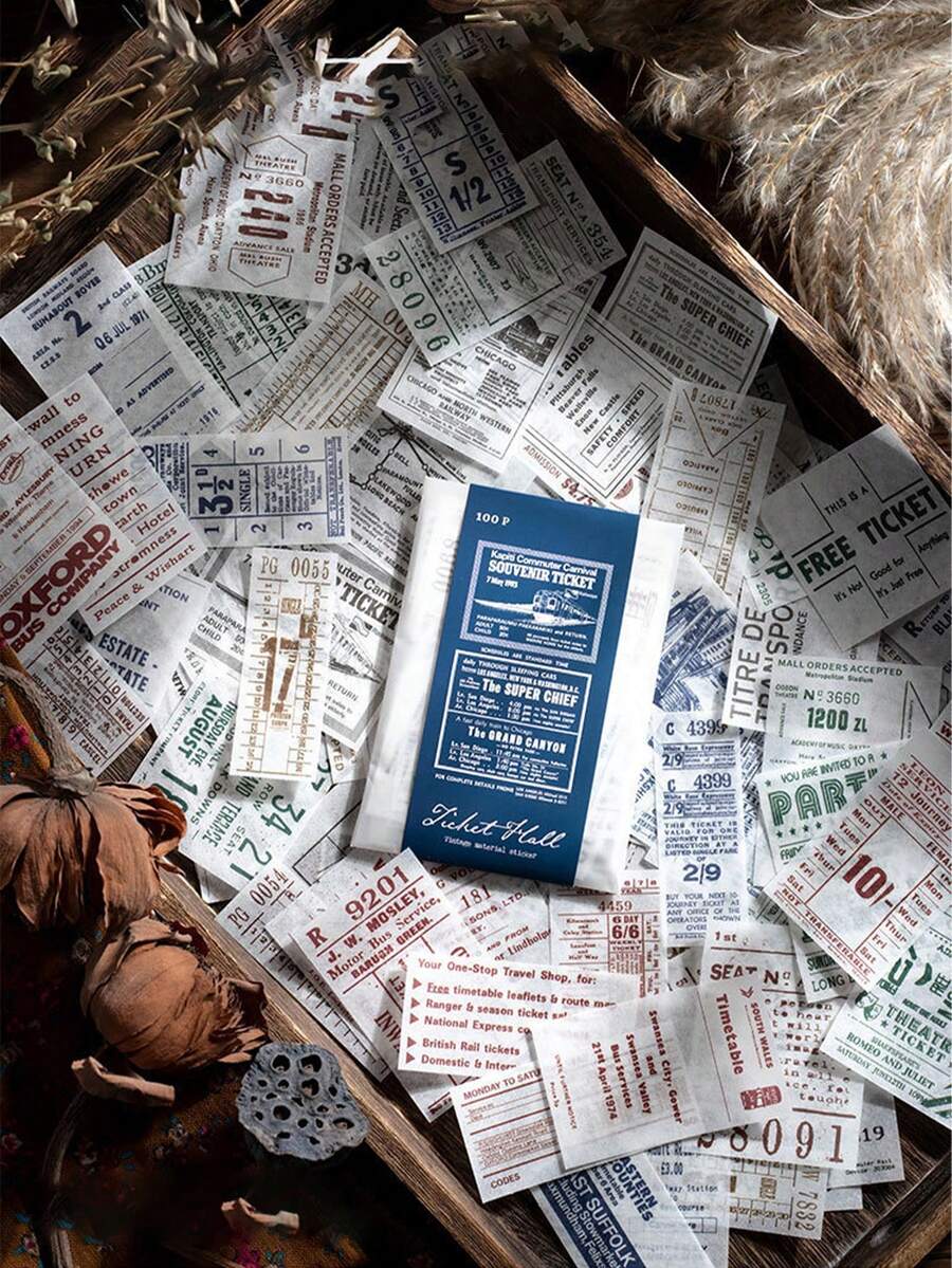 100 Chiếc Vé Thiết Kế Các Loại Miếng Dán, Vintage Miếng Dán Trang Trí Đa Năng Cho Thủ Công DIY, Tay Tài Khoản, Trang Trí - Nhiều màu - Xem 1