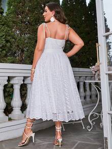 Simplee Đầm Plus Size Bất đối xứng Thắt nút Dây kéo màu trơn Thanh lịch - trắng - Xem 2