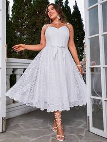 Simplee Đầm Plus Size Bất đối xứng Thắt nút Dây kéo màu trơn Thanh lịch - trắng - Xem 3