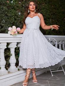 Simplee Đầm Plus Size Bất đối xứng Thắt nút Dây kéo màu trơn Thanh lịch - trắng - Xem 6