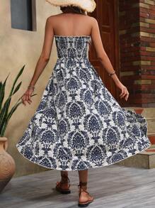 SHEIN VCAY 滿版印花高衩抹胸上衣 - 彩色 - 查看 4