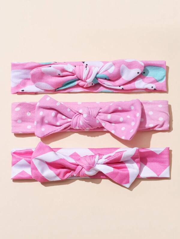 3pcs Baby Knot & Bow Decor Polyester Hair Band For Daily Use