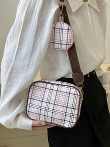 女士斜挎包小號女士旅行時尚休閒方形單肩斜挎包帶零錢包