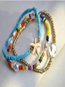 3 Cái/bộ Bohemian Polymer Đất Sét Sao Biển & Ngọc Trai Giả Trang Trí Vòng Tay Cho Nữ Cho Ngày Lễ - Nhiều màu - Xem 2